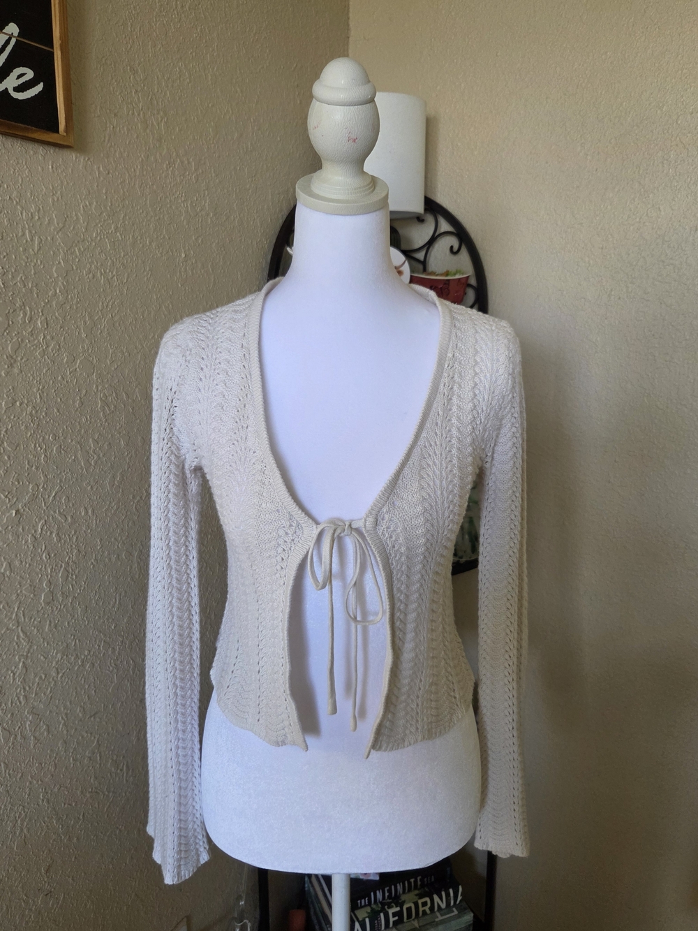 Pink Rose Cream Tie-Front Knit Cardigan